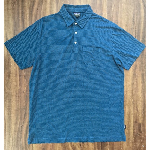 Patagonia Men's Cotton in Conversion Lightweight Striped Blue Polo - Picture 1 of 4
